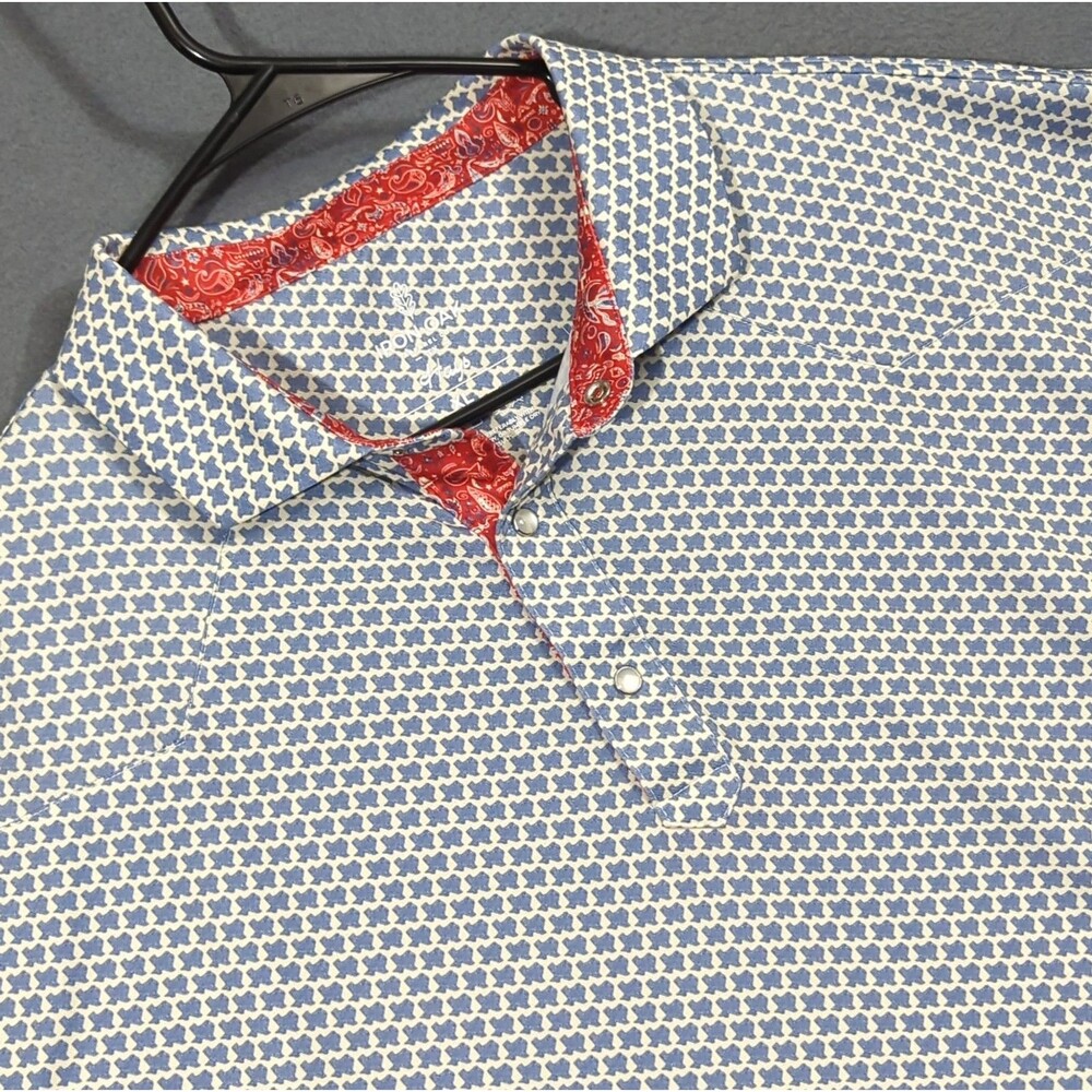Iron Oak Hays Polo Shirt Mens XL Blue Texas Print Pearl Snap Western Performance